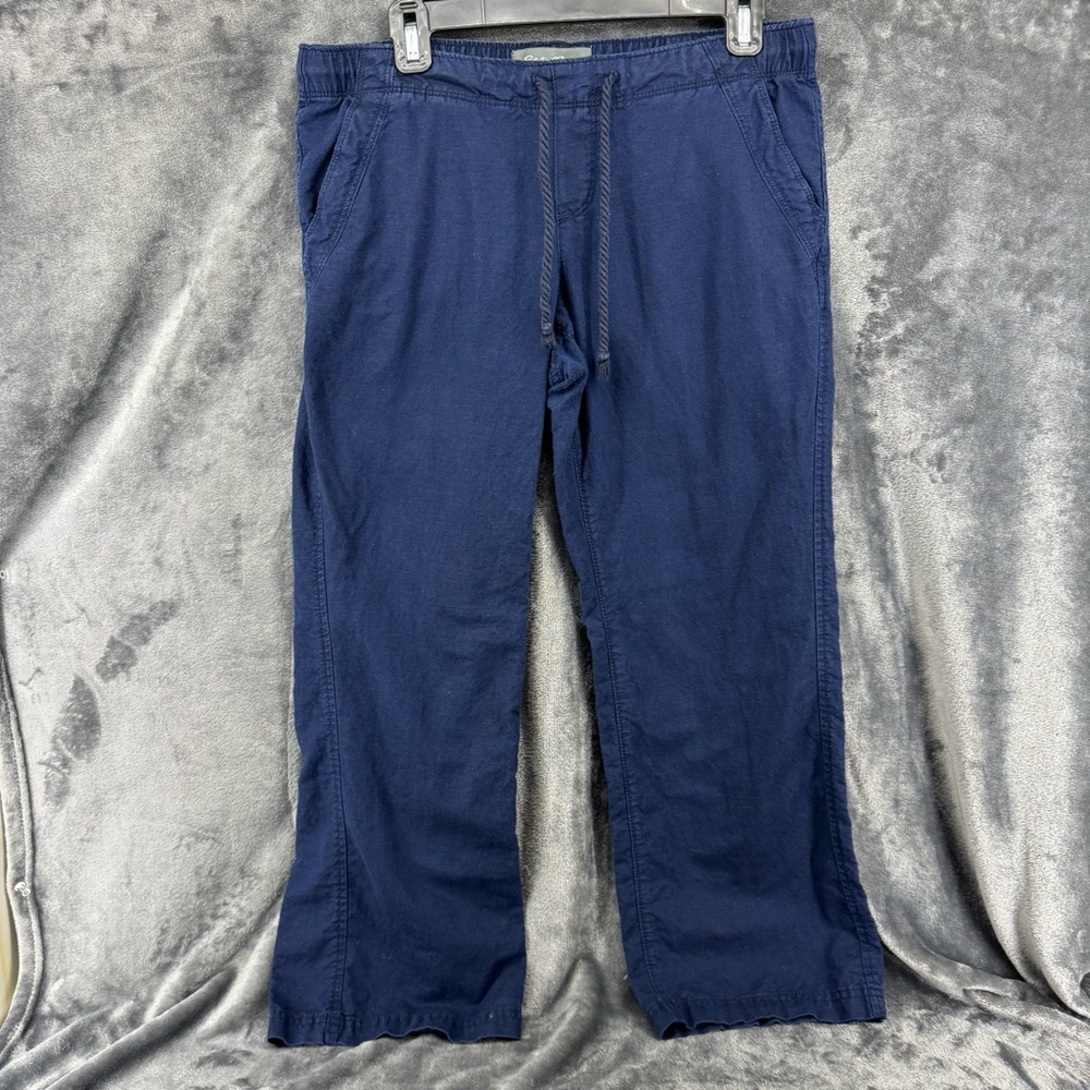 Eddie Bauer Navy Blue Drawstring Linen Blend Wide Leg Pant Size PS Petite Small